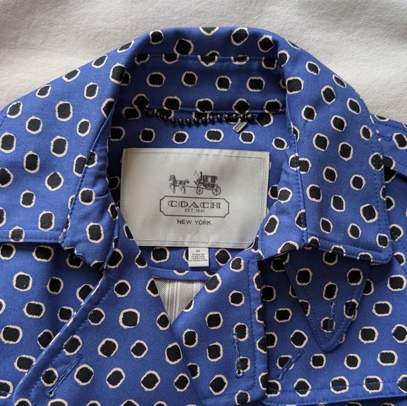 Coach Woman's Trench Coat Royal Blue Jacket Leather Collar 100% Cotton Size M - Picture 11 of 17